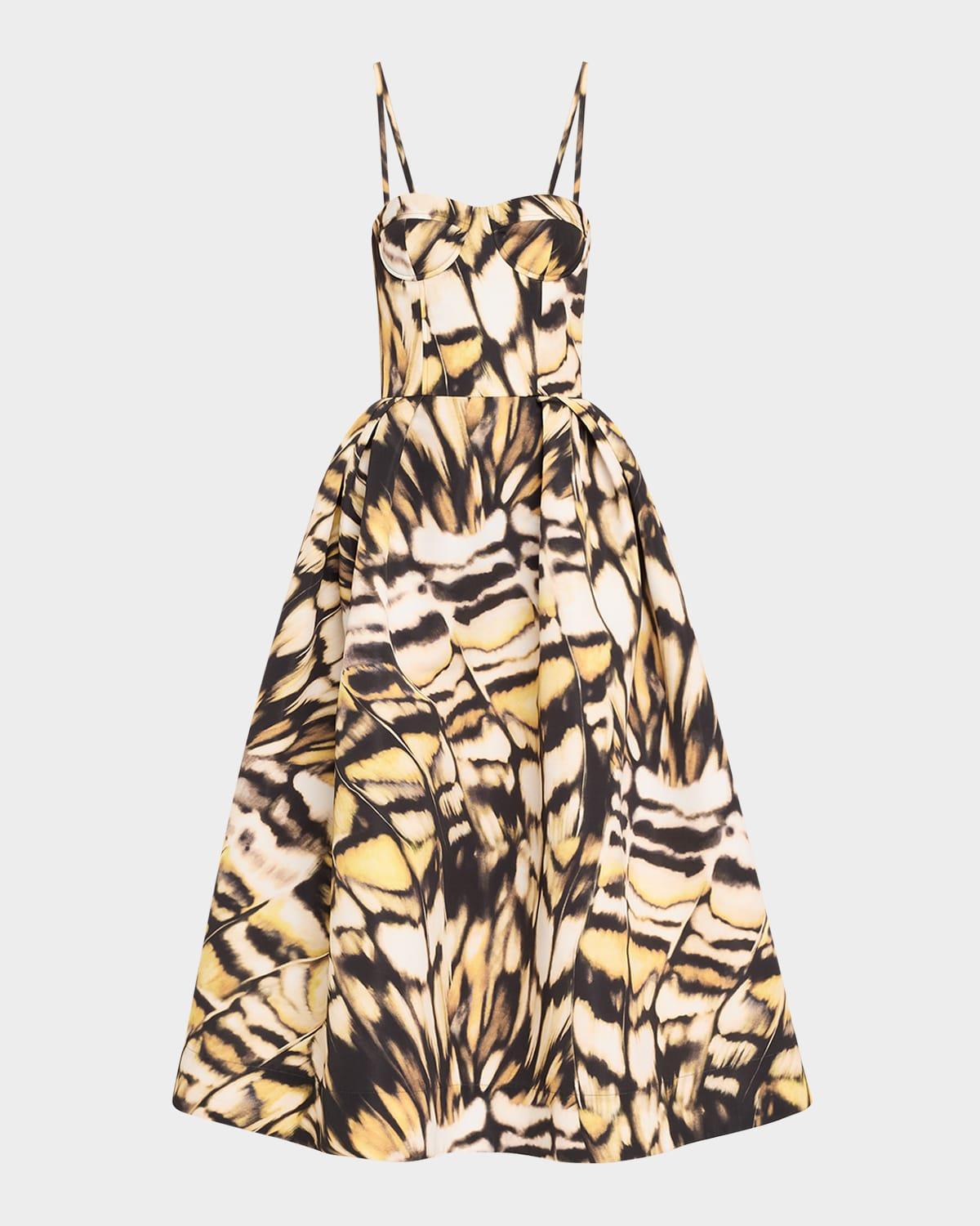 butterfly faille bustier tea-length dress