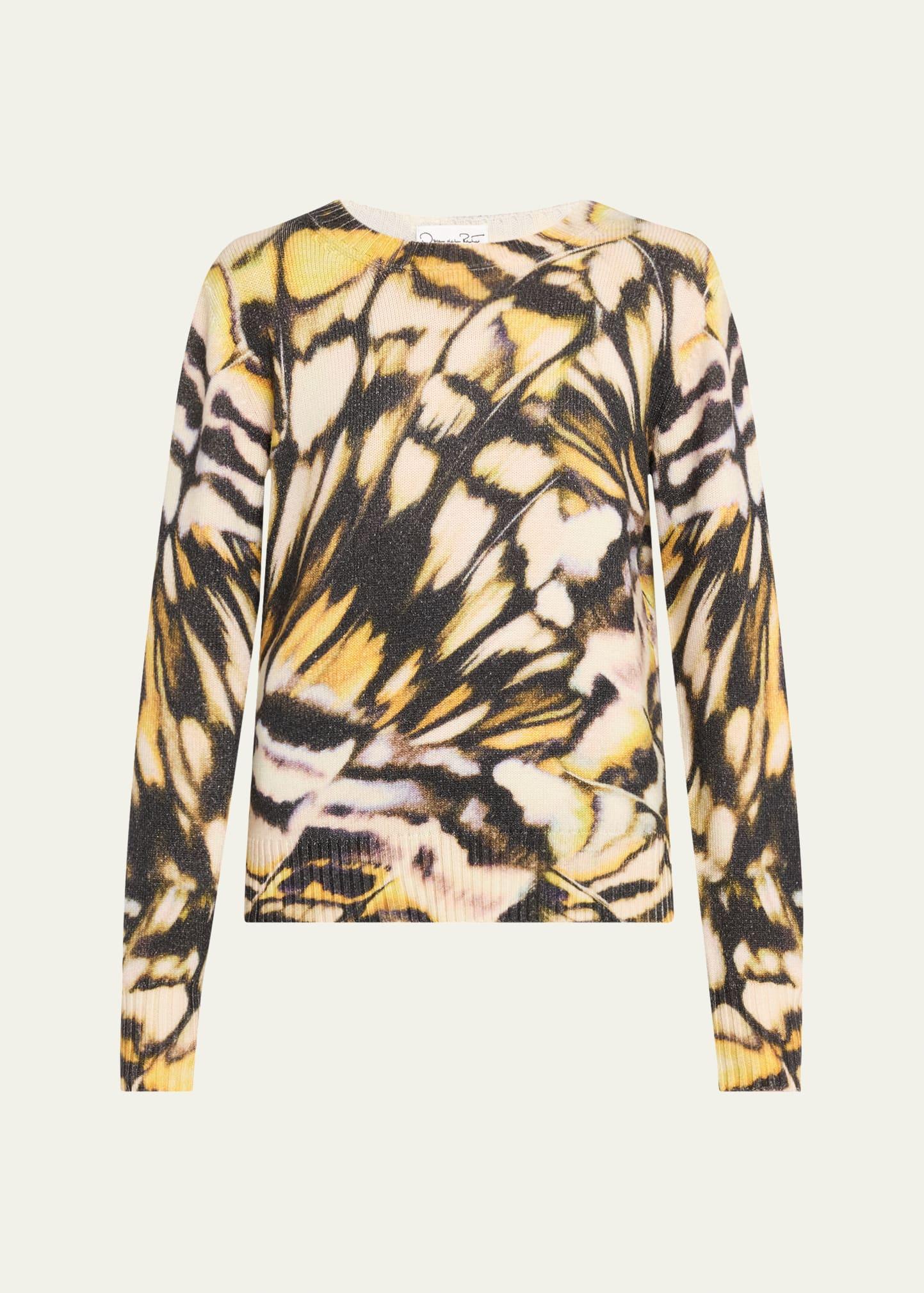 butterfly print wool crewneck sweater