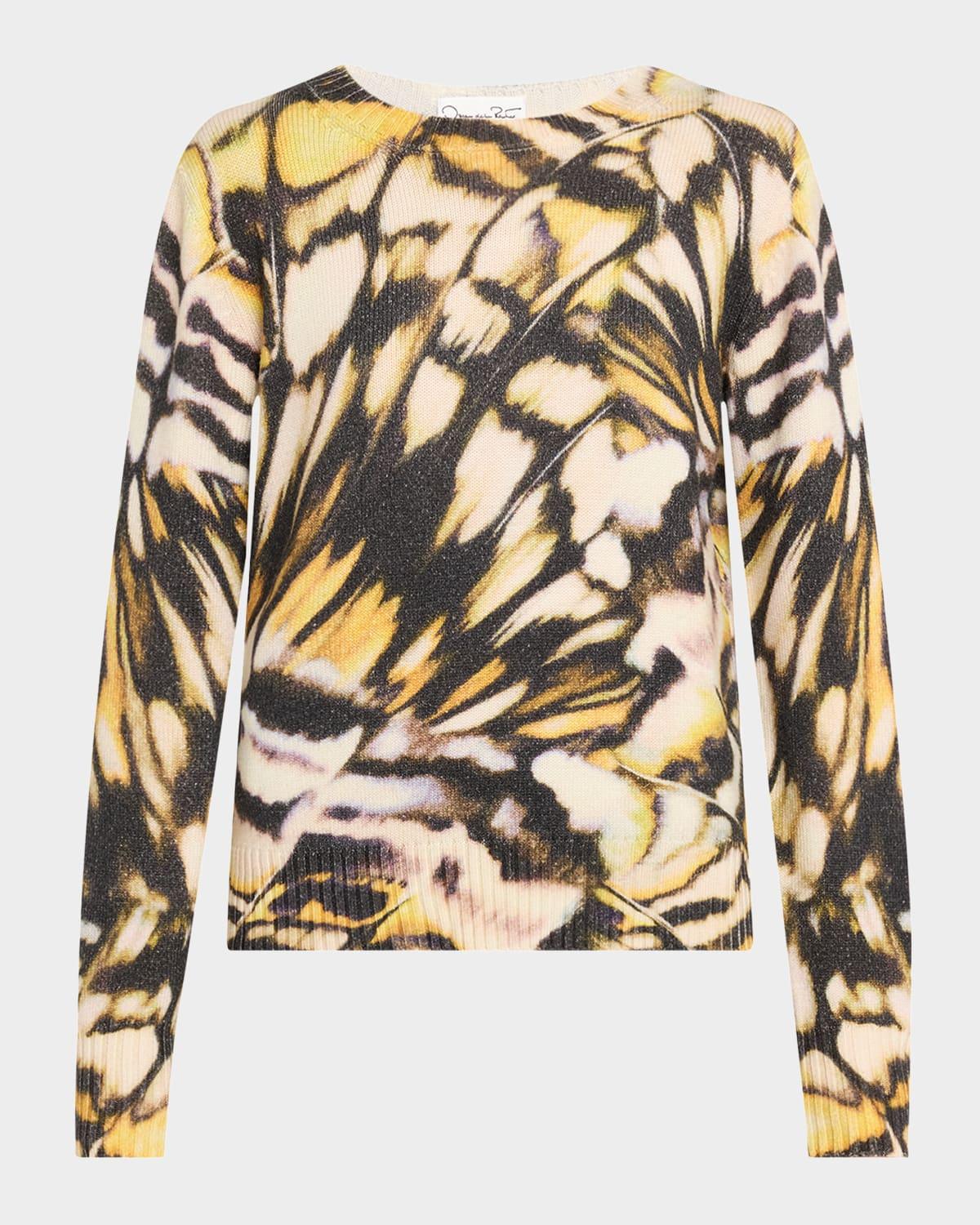 butterfly print wool crewneck sweater