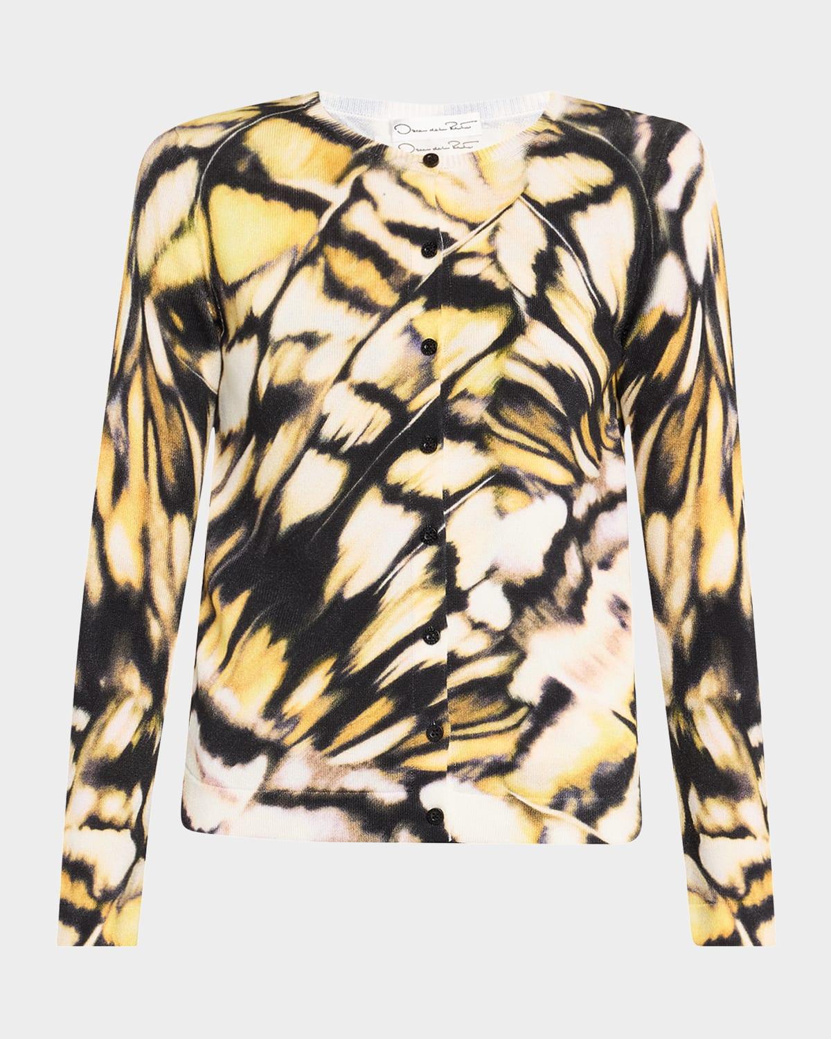 butterfly-printed crewneck cardigan