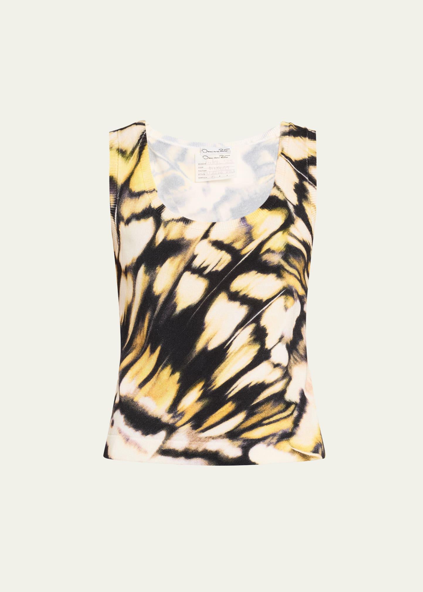 butterfly printed scoop-neck knit tank top