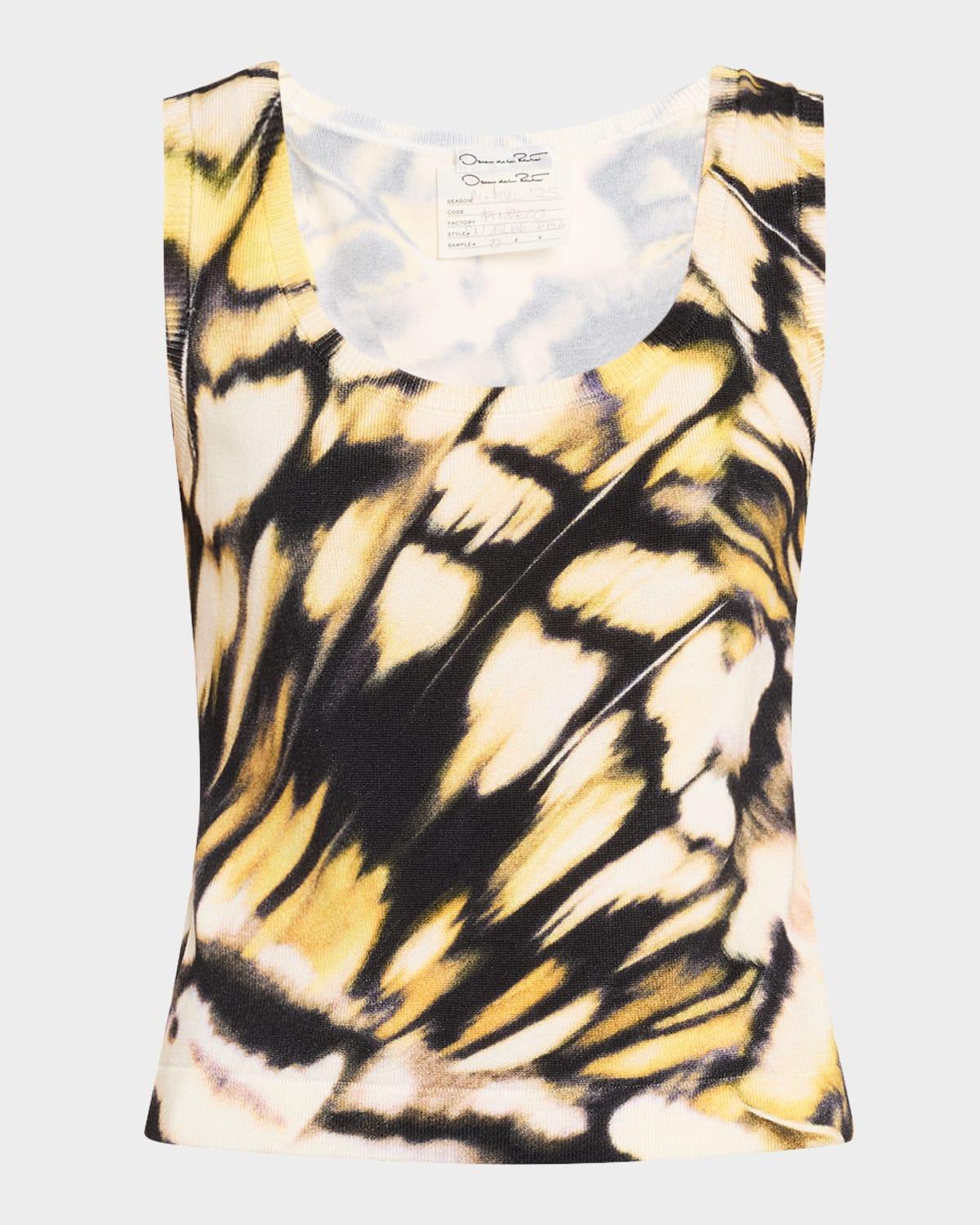 butterfly printed scoop-neck knit tank top