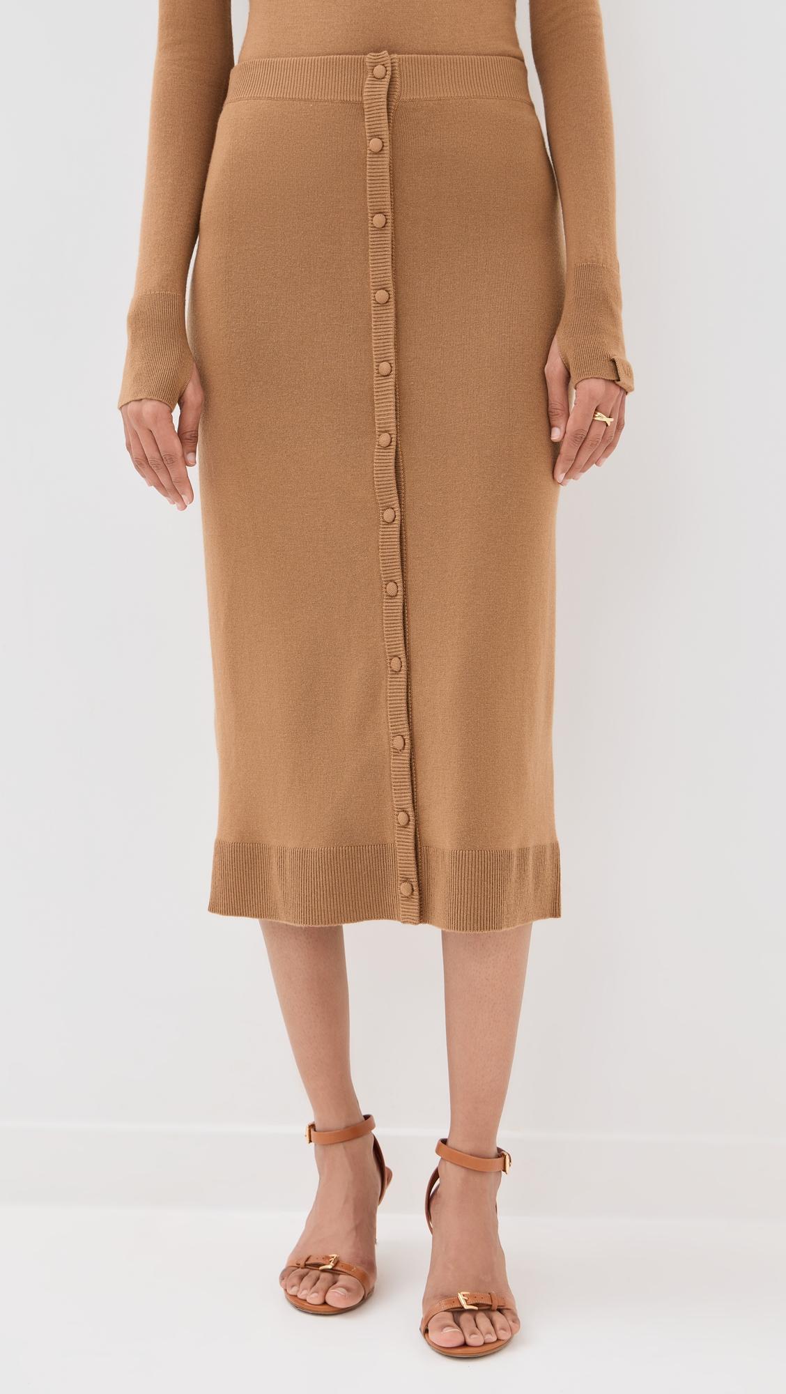 button detail midi skirt