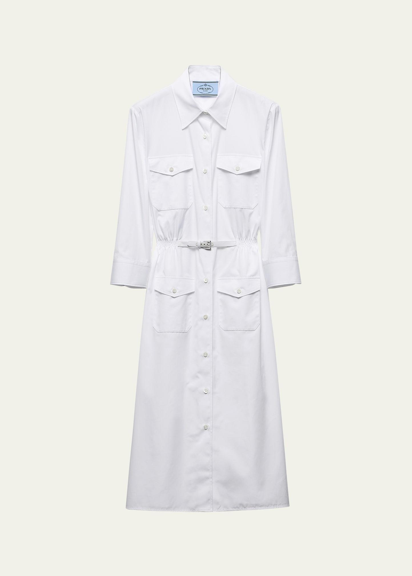button down belted poplin midi shirt dress