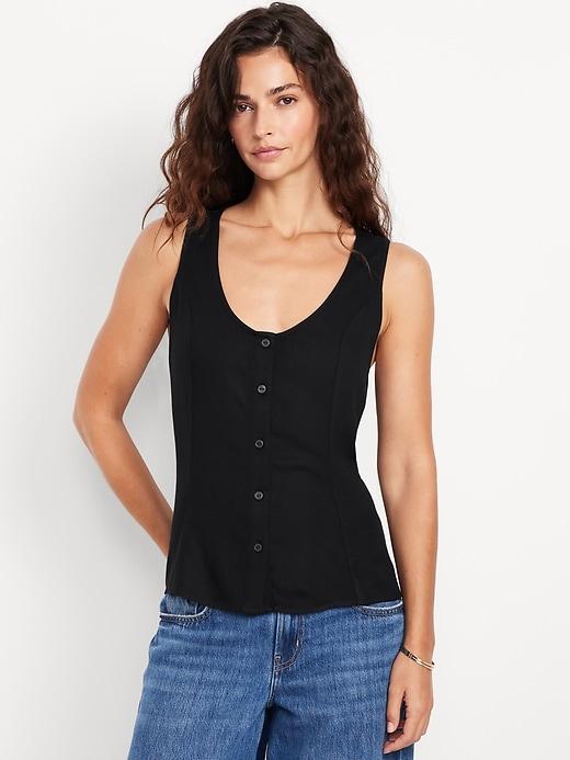 button-down crepe swing top
