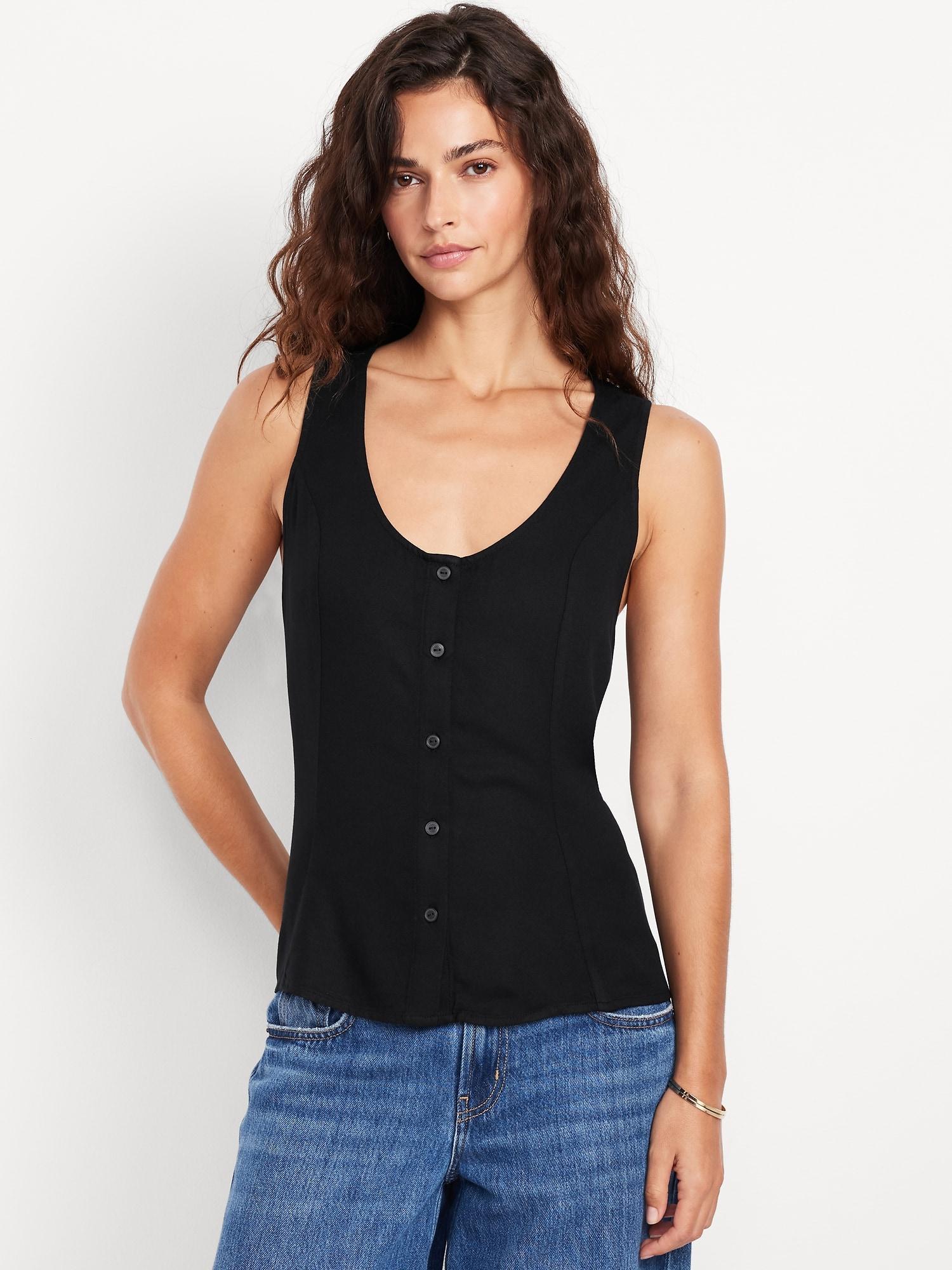 button-down crepe tank top