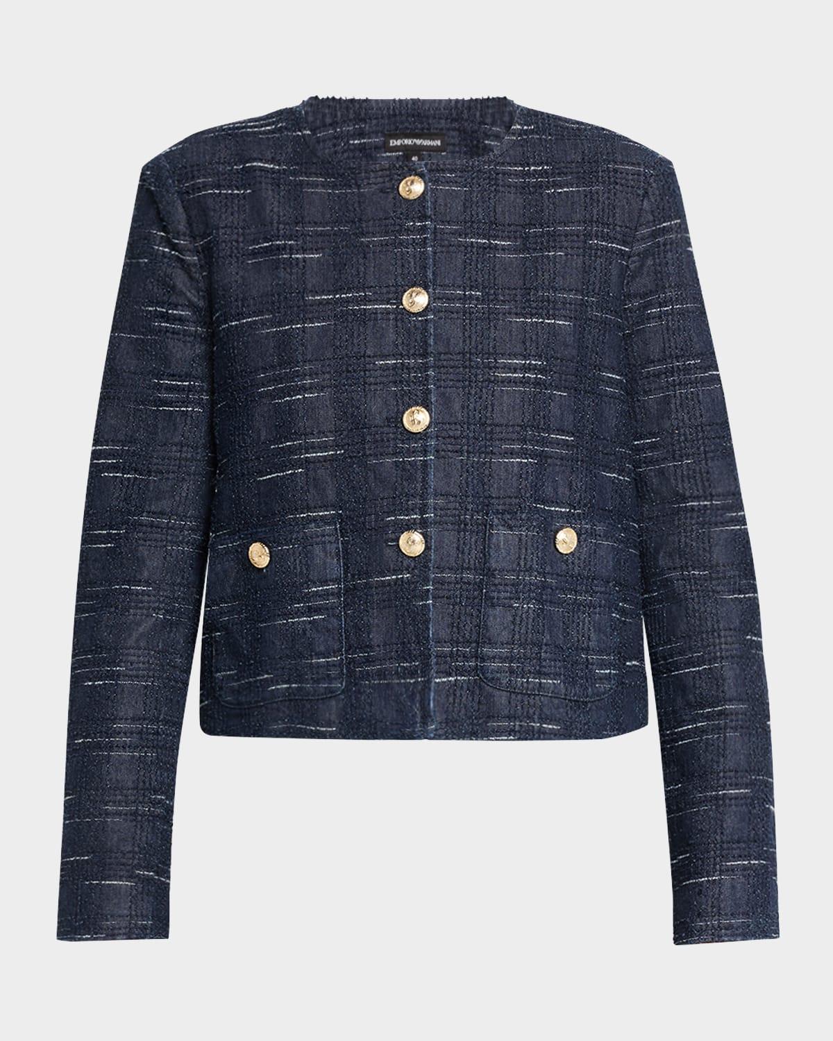 button-down denim jacquard jacket