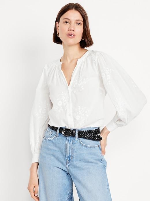 button-down embroidered top