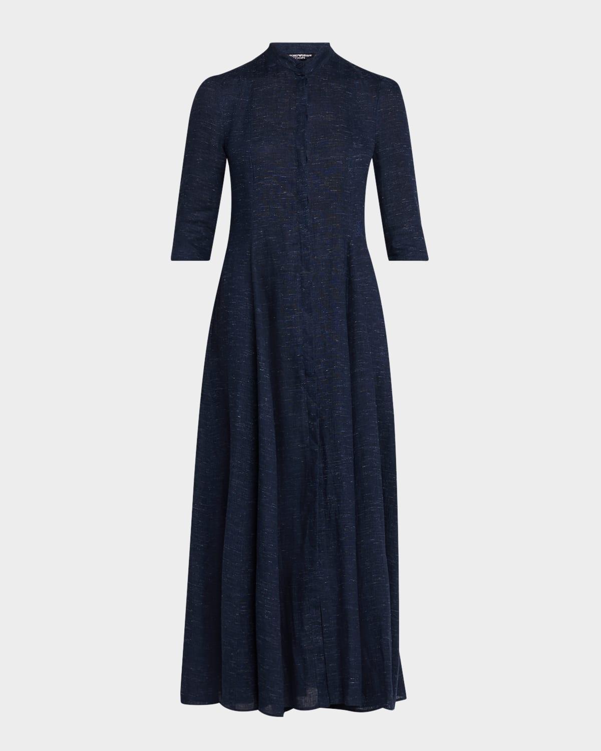 button-down linen chambray maxi dress