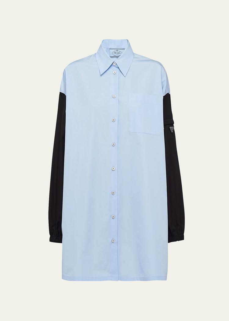 button-down poplin shirtdress with re-nylon sleeves