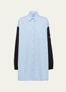 button-down poplin shirtdress with re-nylon sleeves