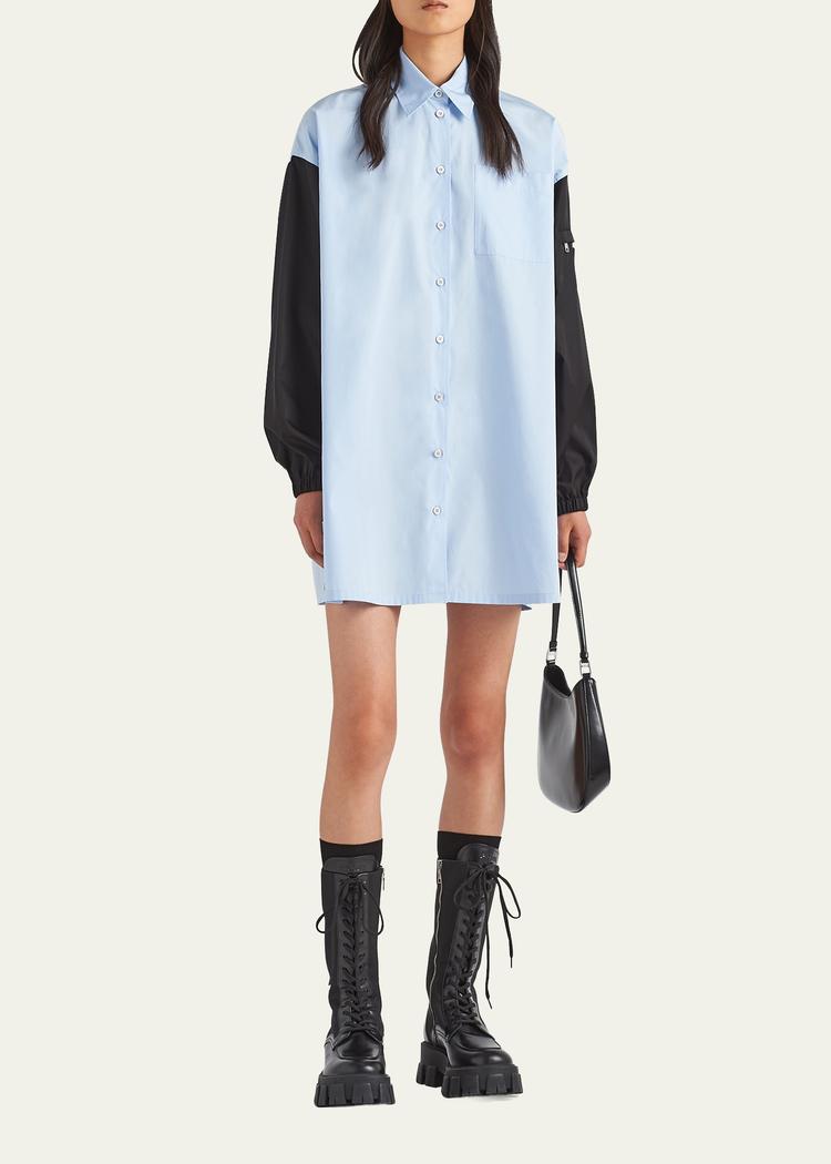 button-down poplin shirtdress with re-nylon sleeves