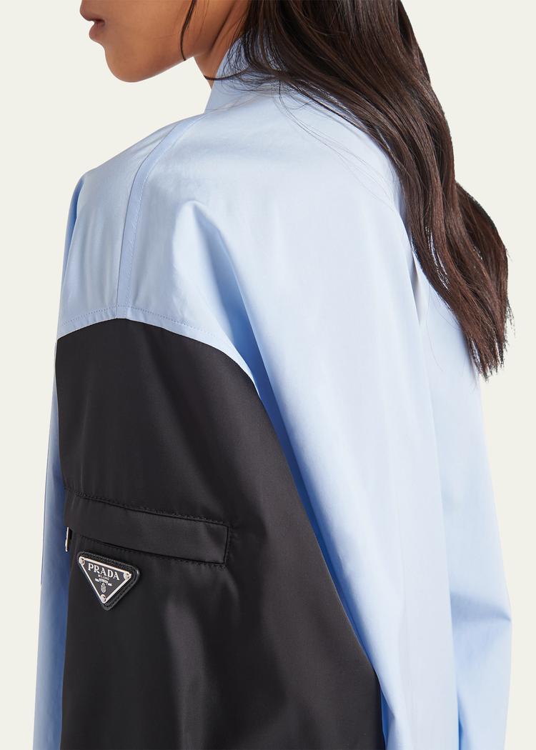 button-down poplin shirtdress with re-nylon sleeves