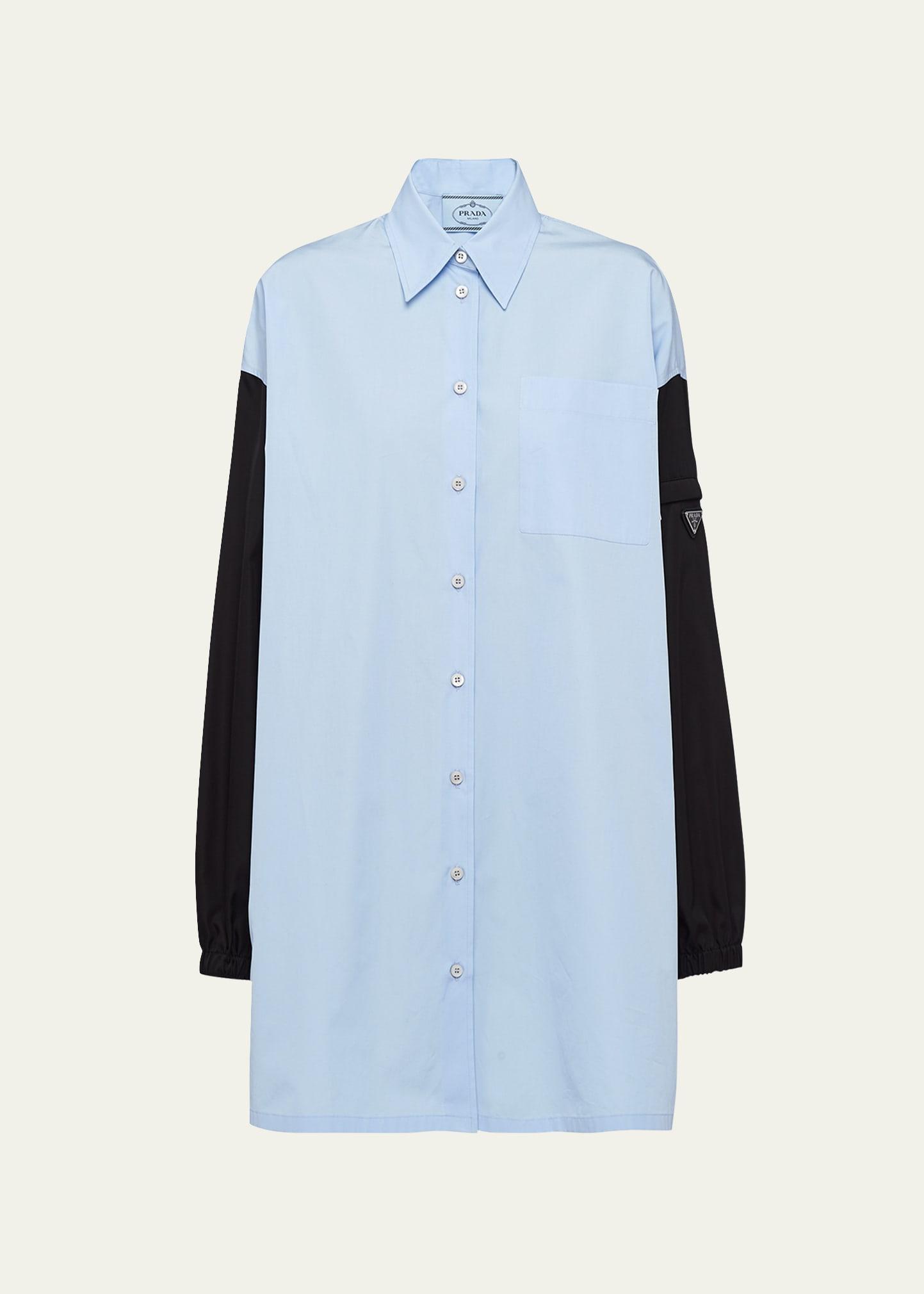 button-down poplin shirtdress with re-nylon sleeves