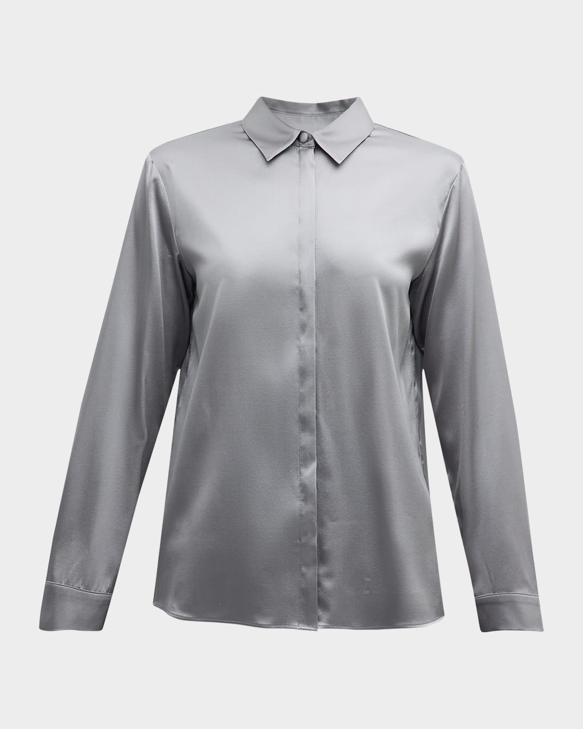 button-down shiny silk blouse
