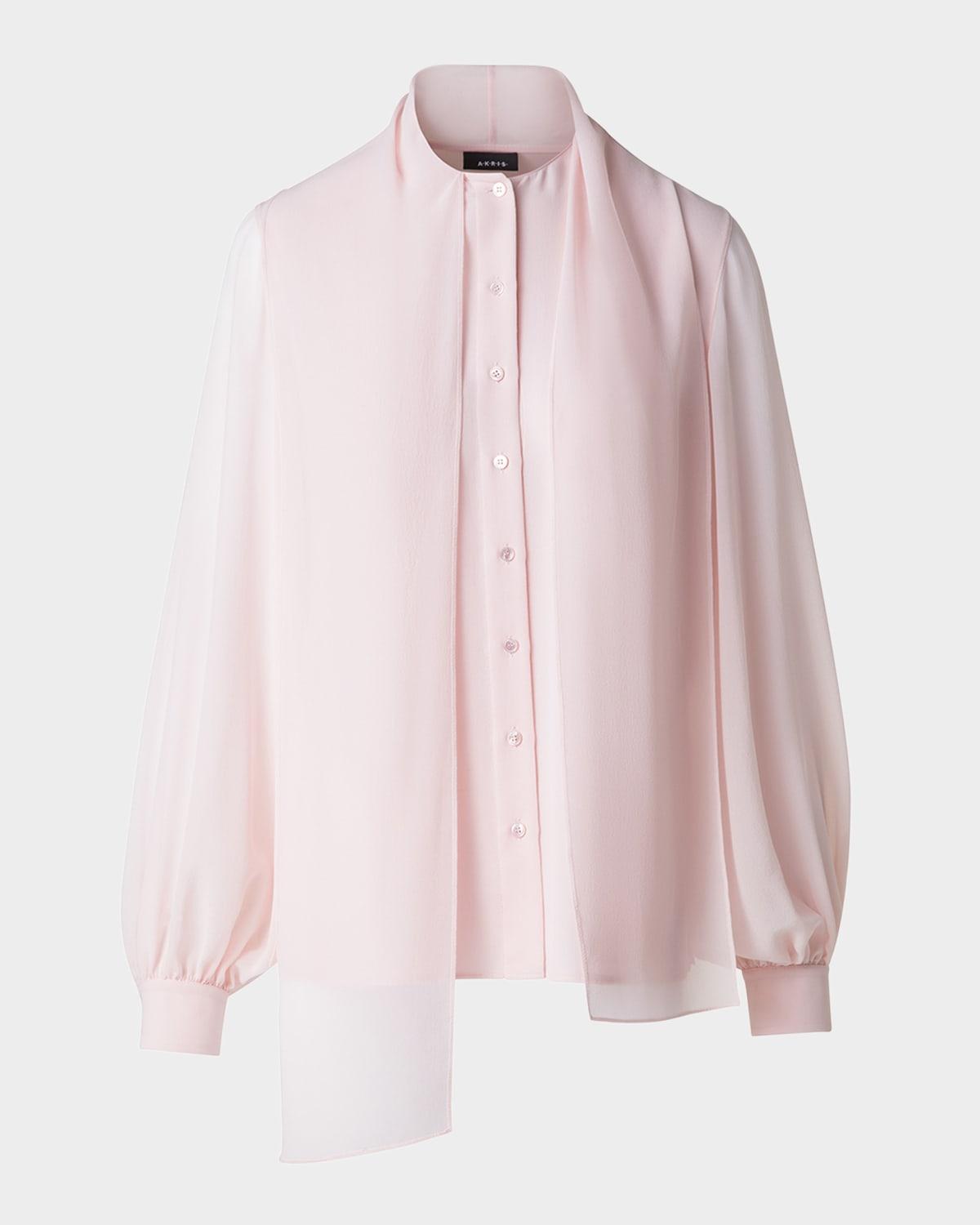 button-down silk georgette scarf blouse