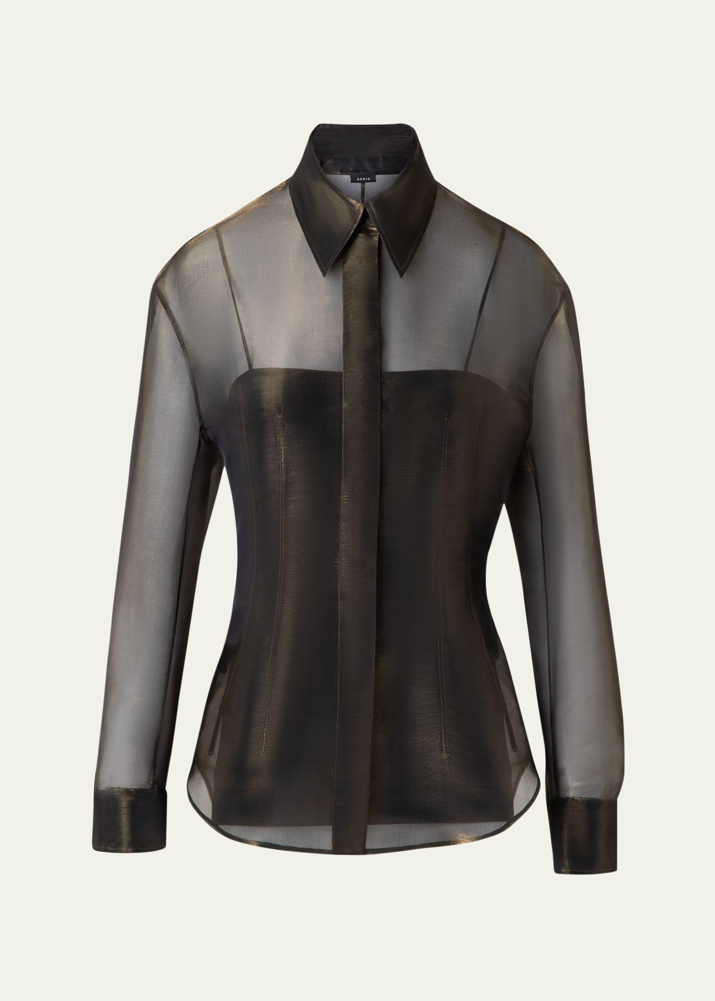 button down silk organza blouse with tank