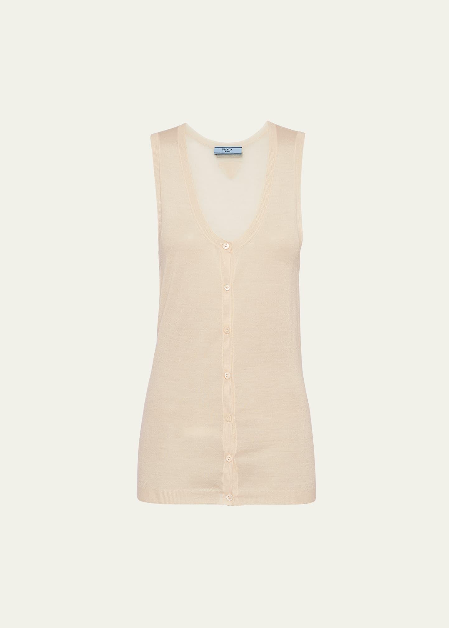 button down superfine cashmere tank top