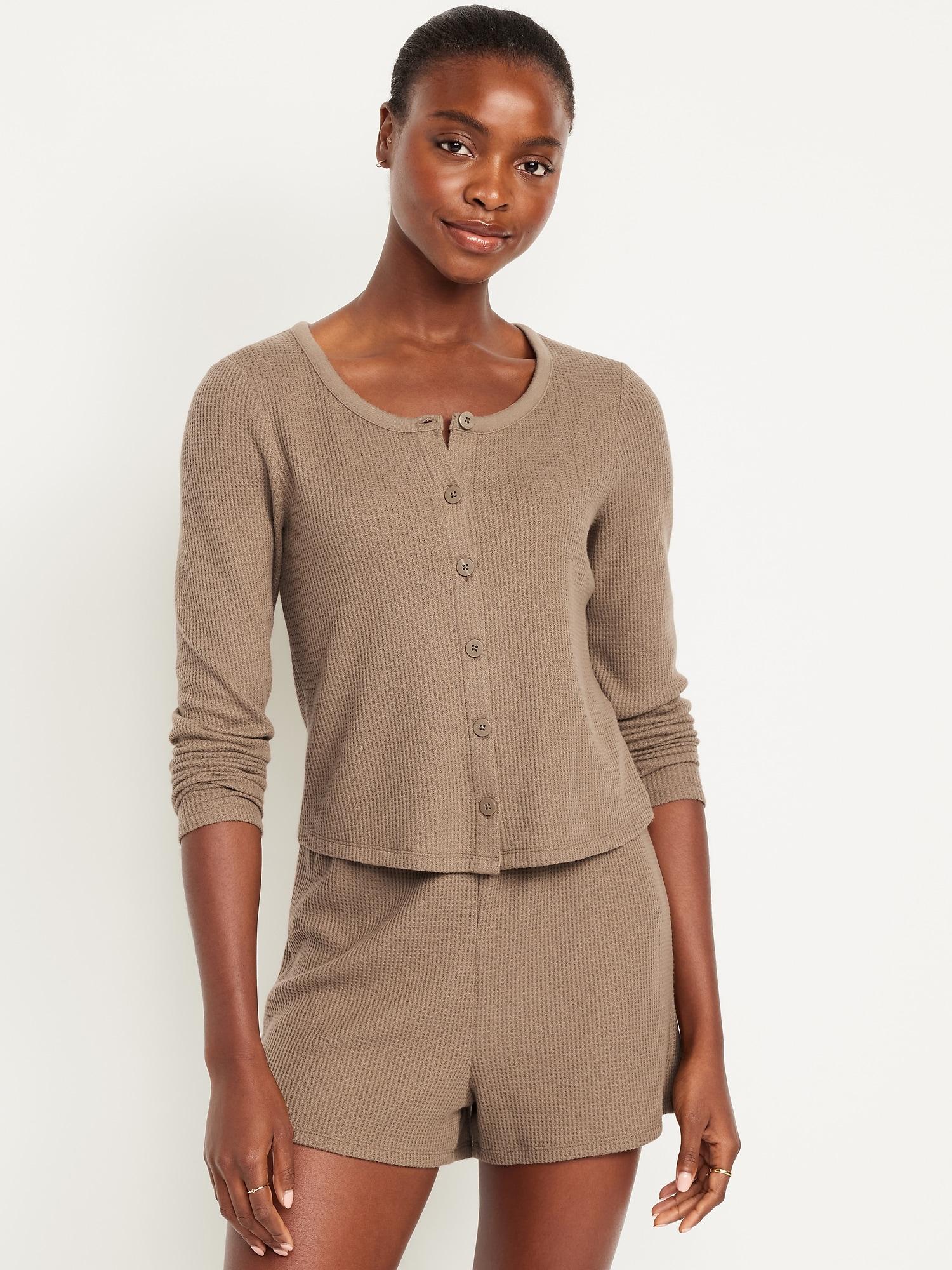 button-down waffle-knit sleep top