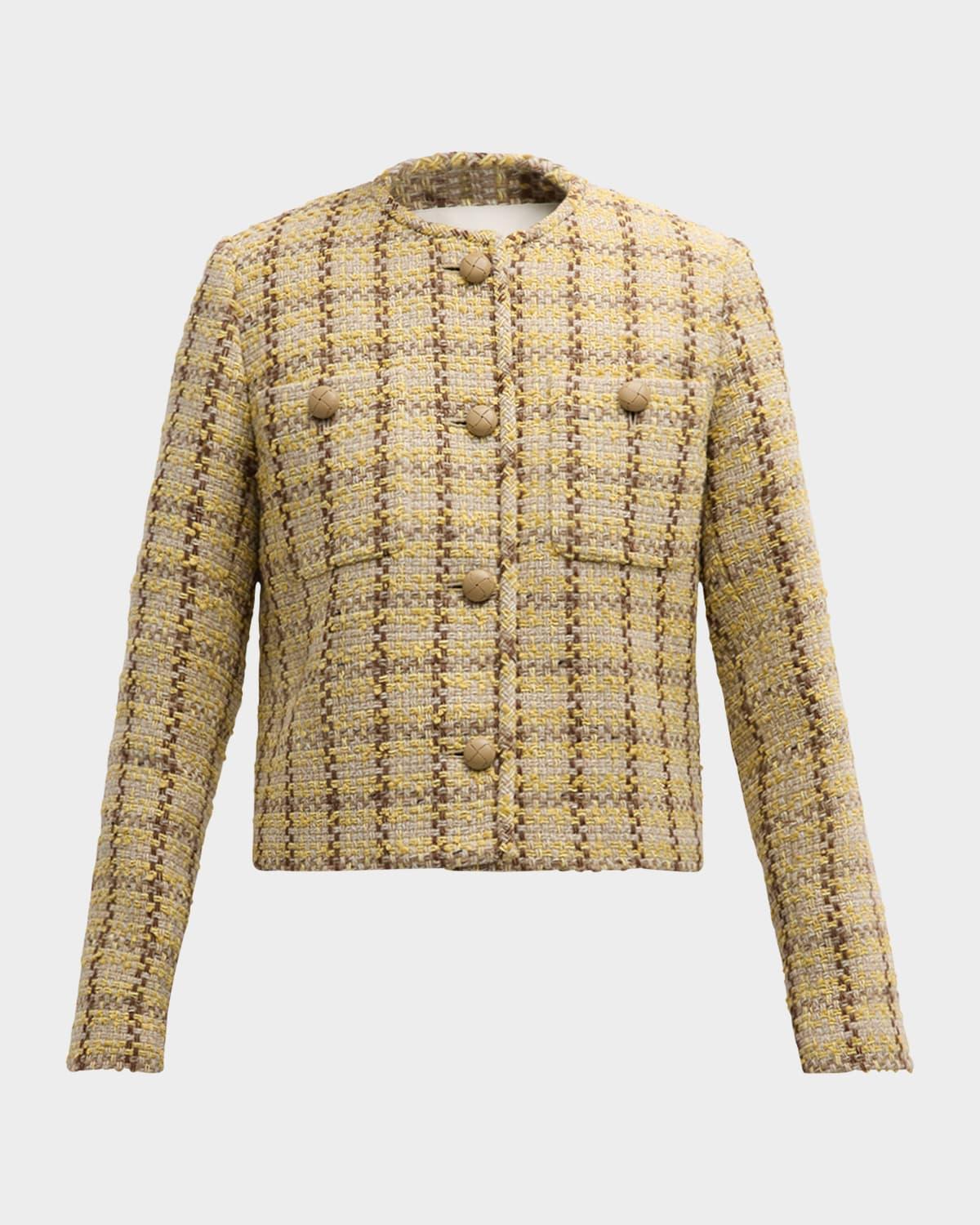 button-down woven plaid jacket