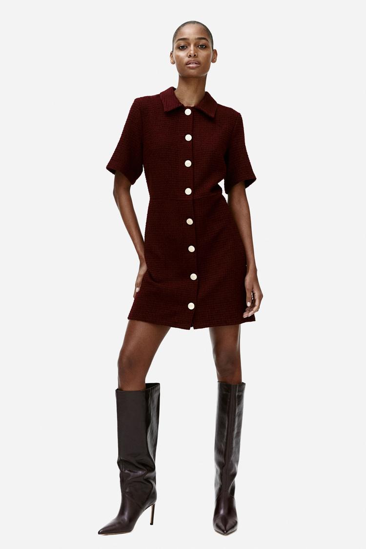 button-front bouclé dress