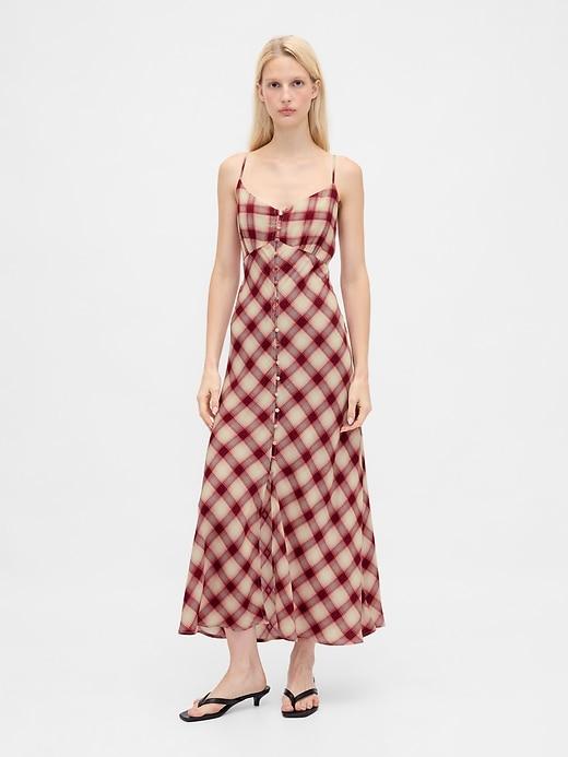 button-front cami maxi dress