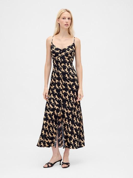 button-front cami maxi dress