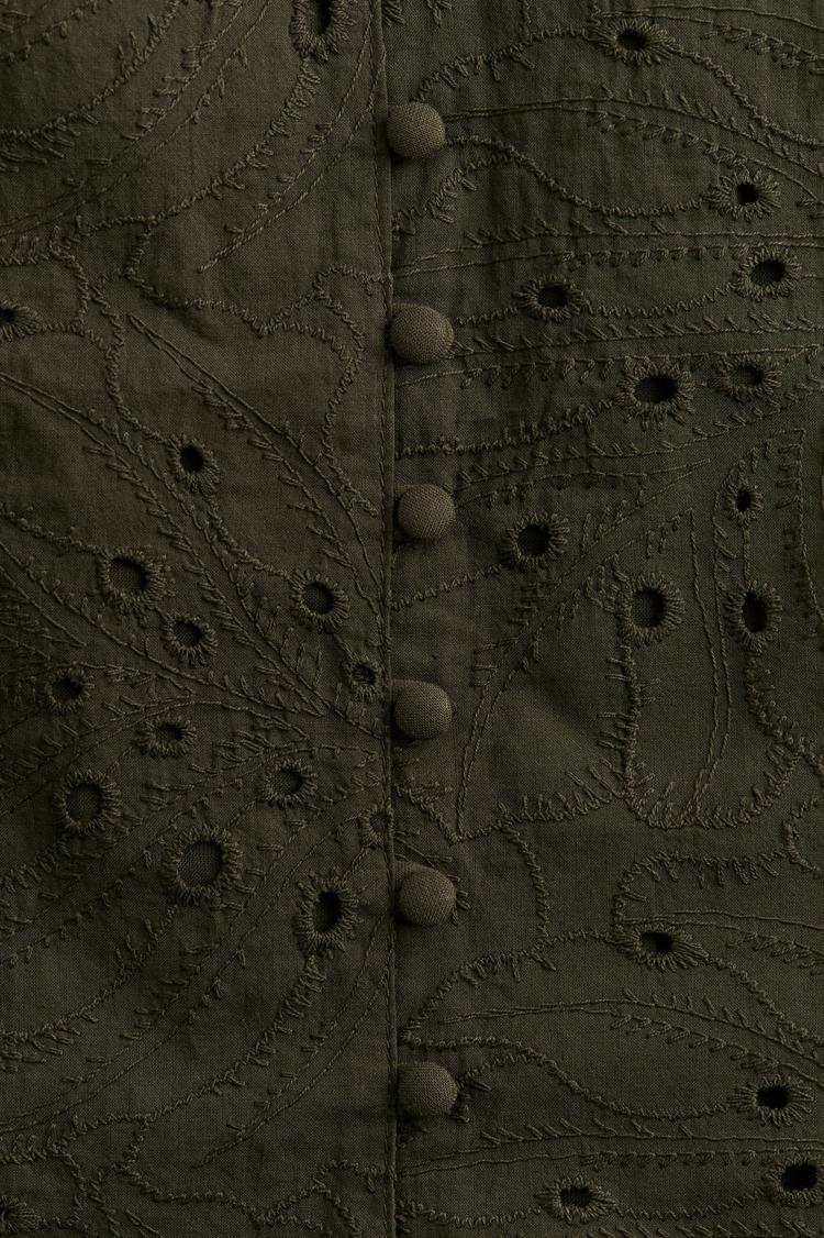 button-front eyelet embroidery dress