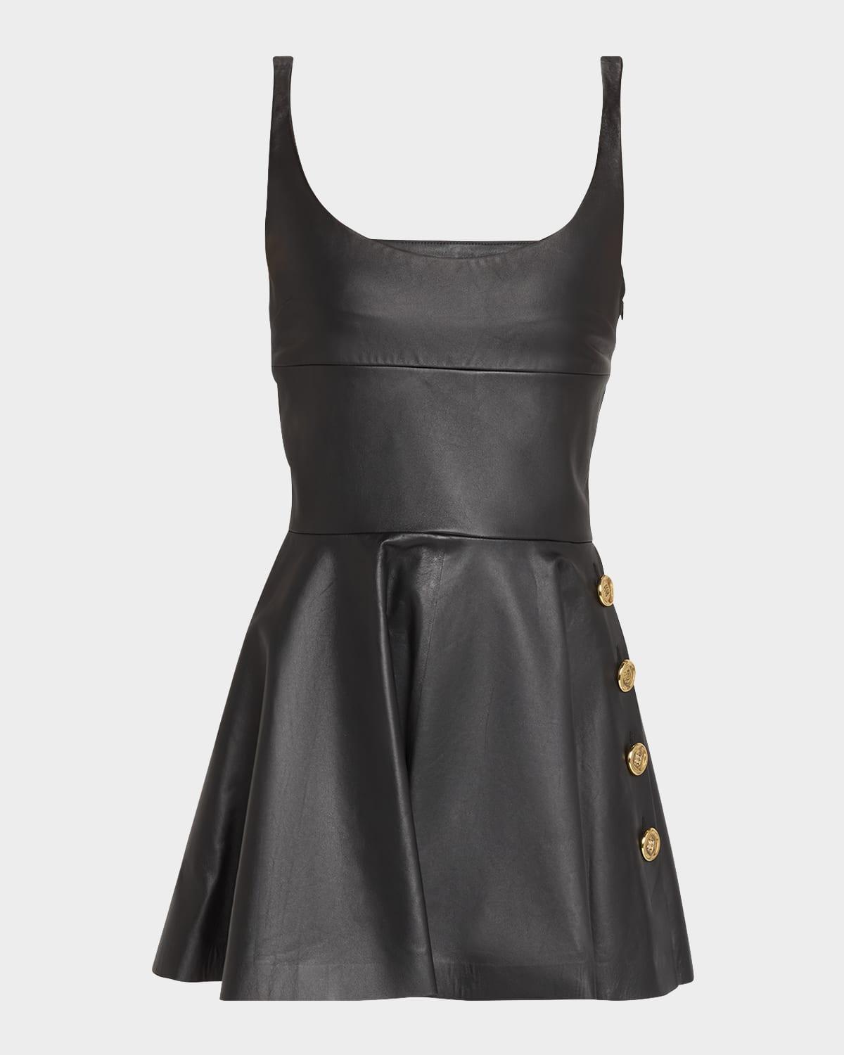 button-front leather mini dress