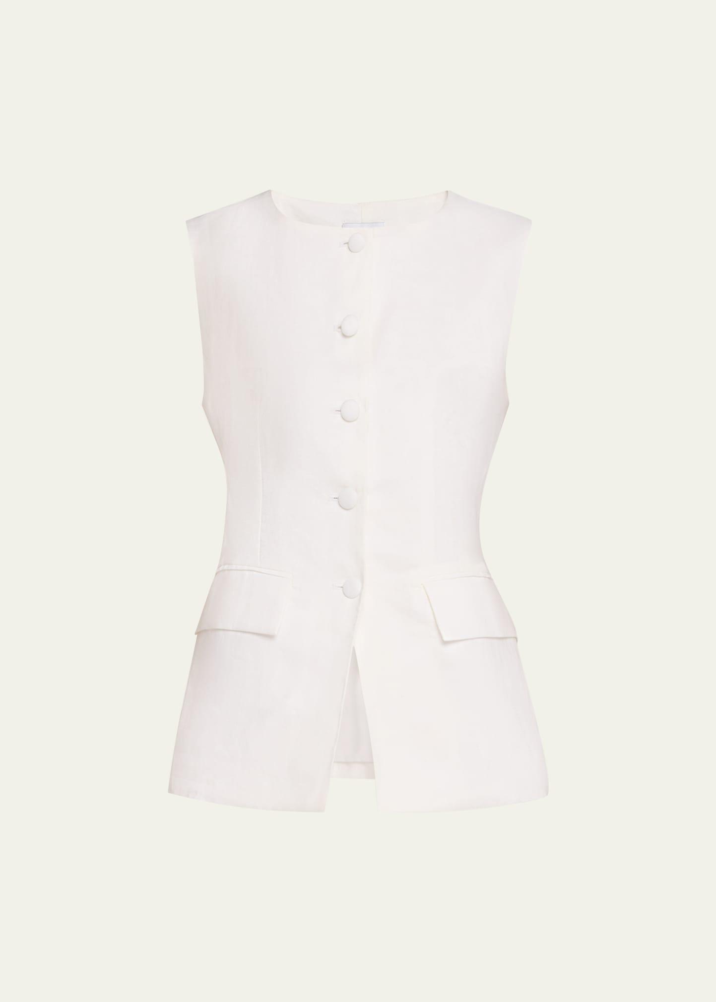 button-front linen vest