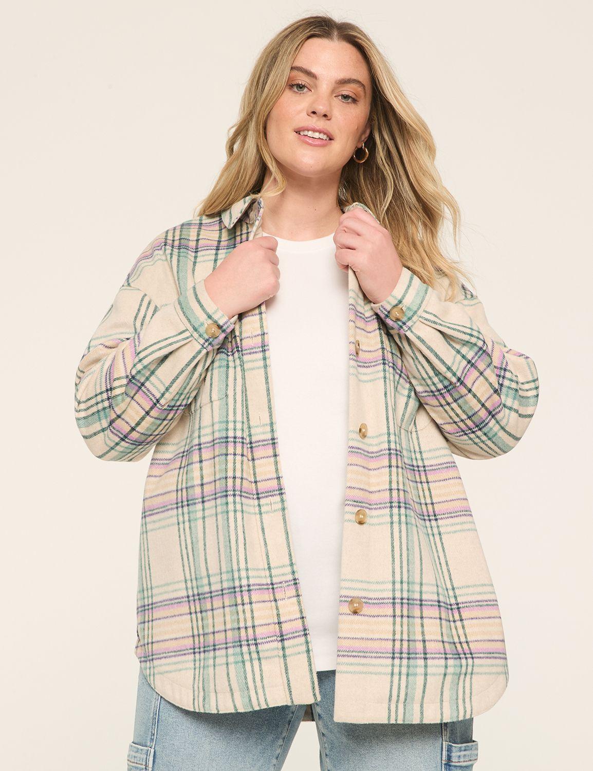 button-front plaid shacket shirt