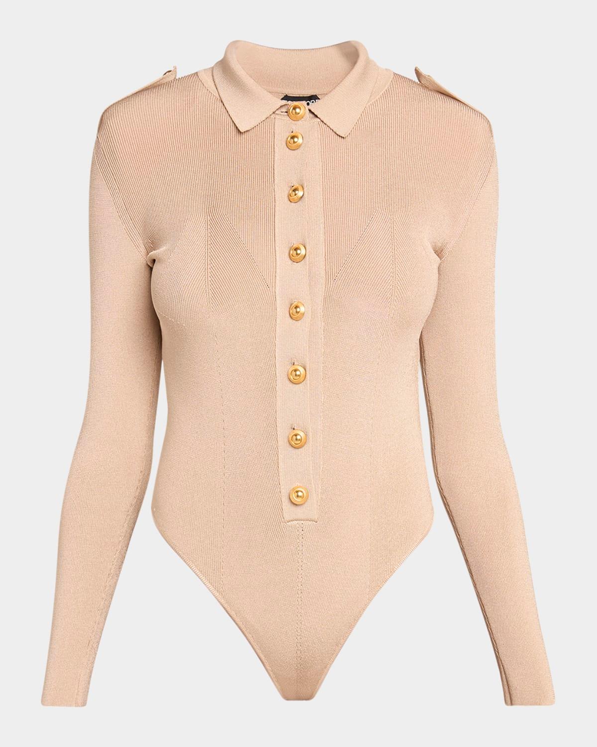 button-front polo bodysuit