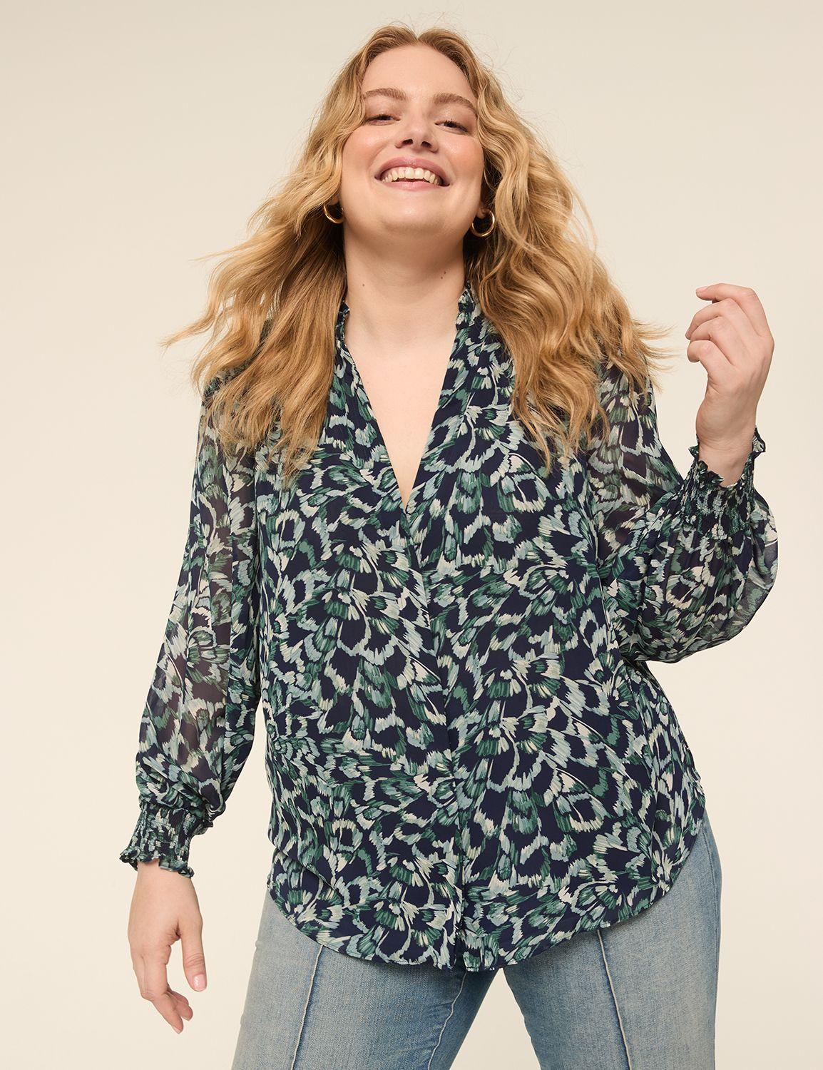 button-front split-neck blouse