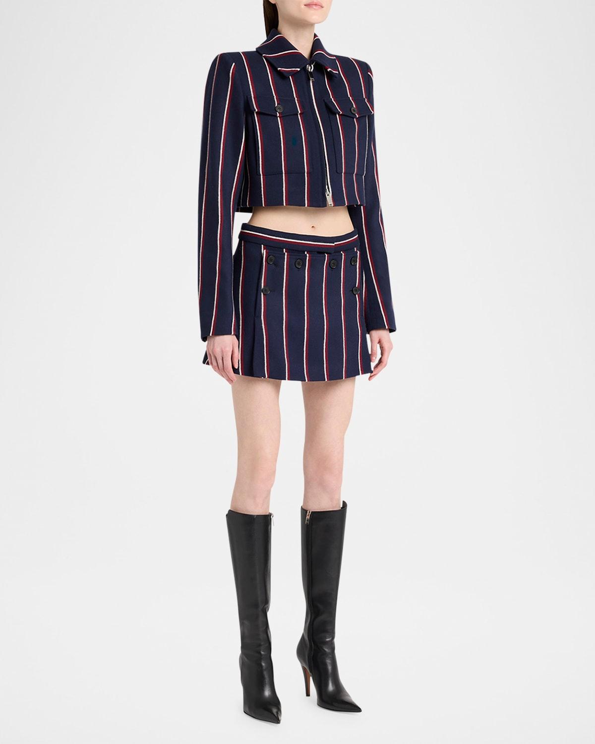 button-front striped mini skirt
