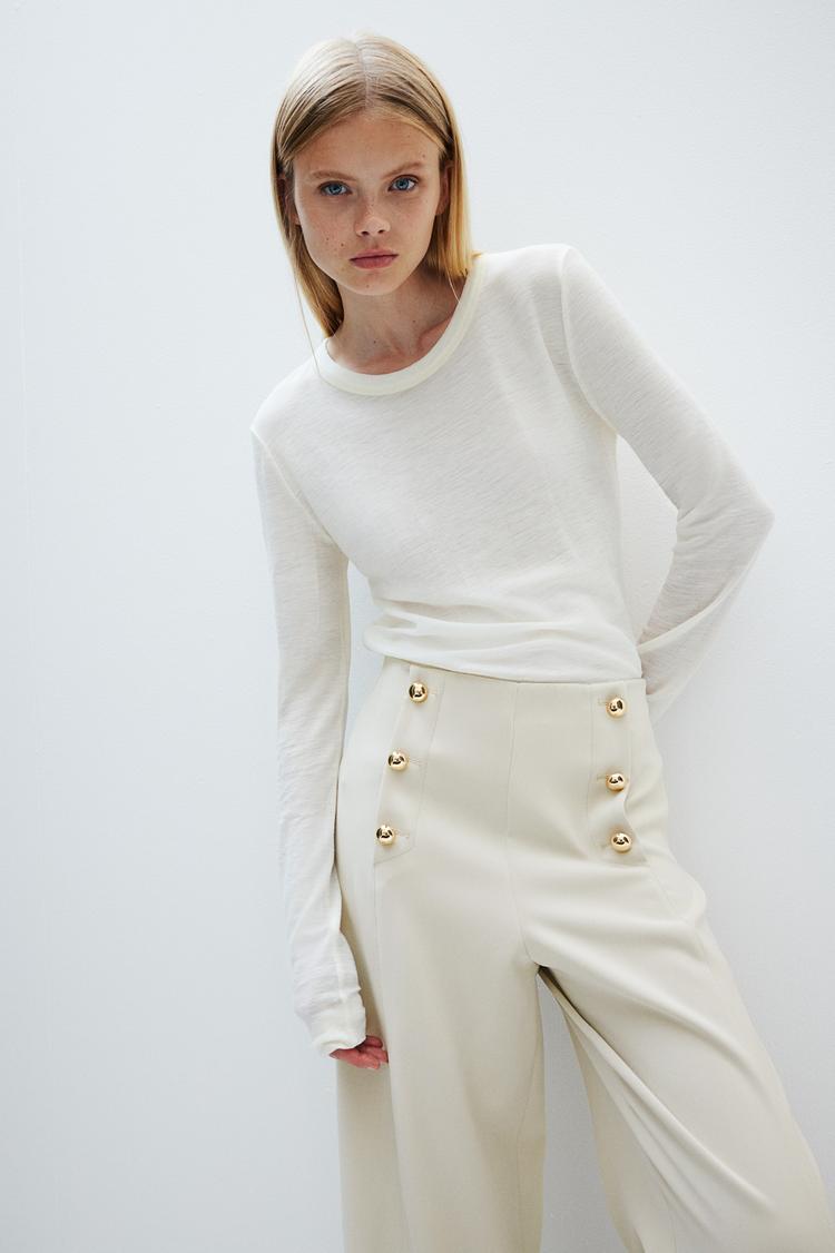 button-front twill pants