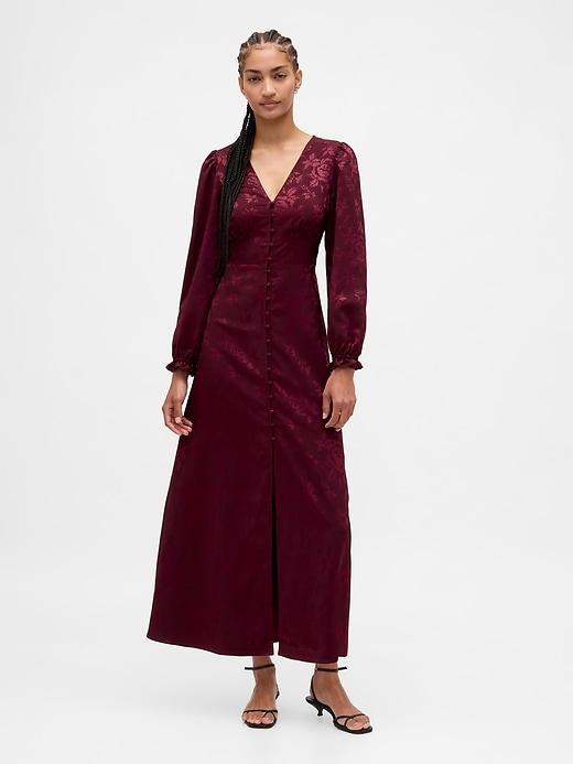 button-front v-neck maxi dress