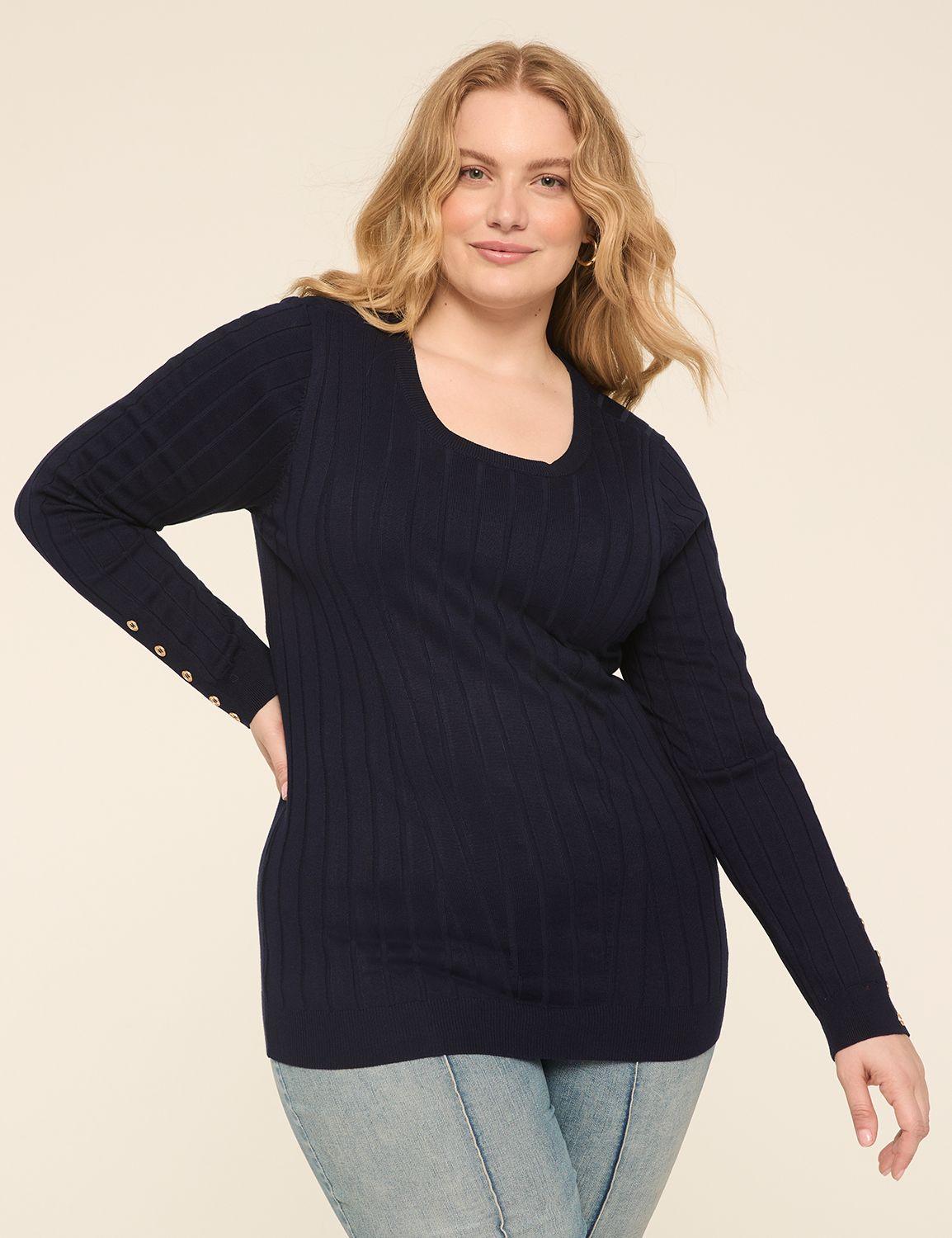 button-sleeve ribbed pullover sweater