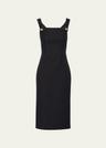 button-strap crepe midi dress