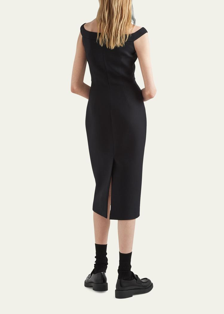 button-strap crepe midi dress