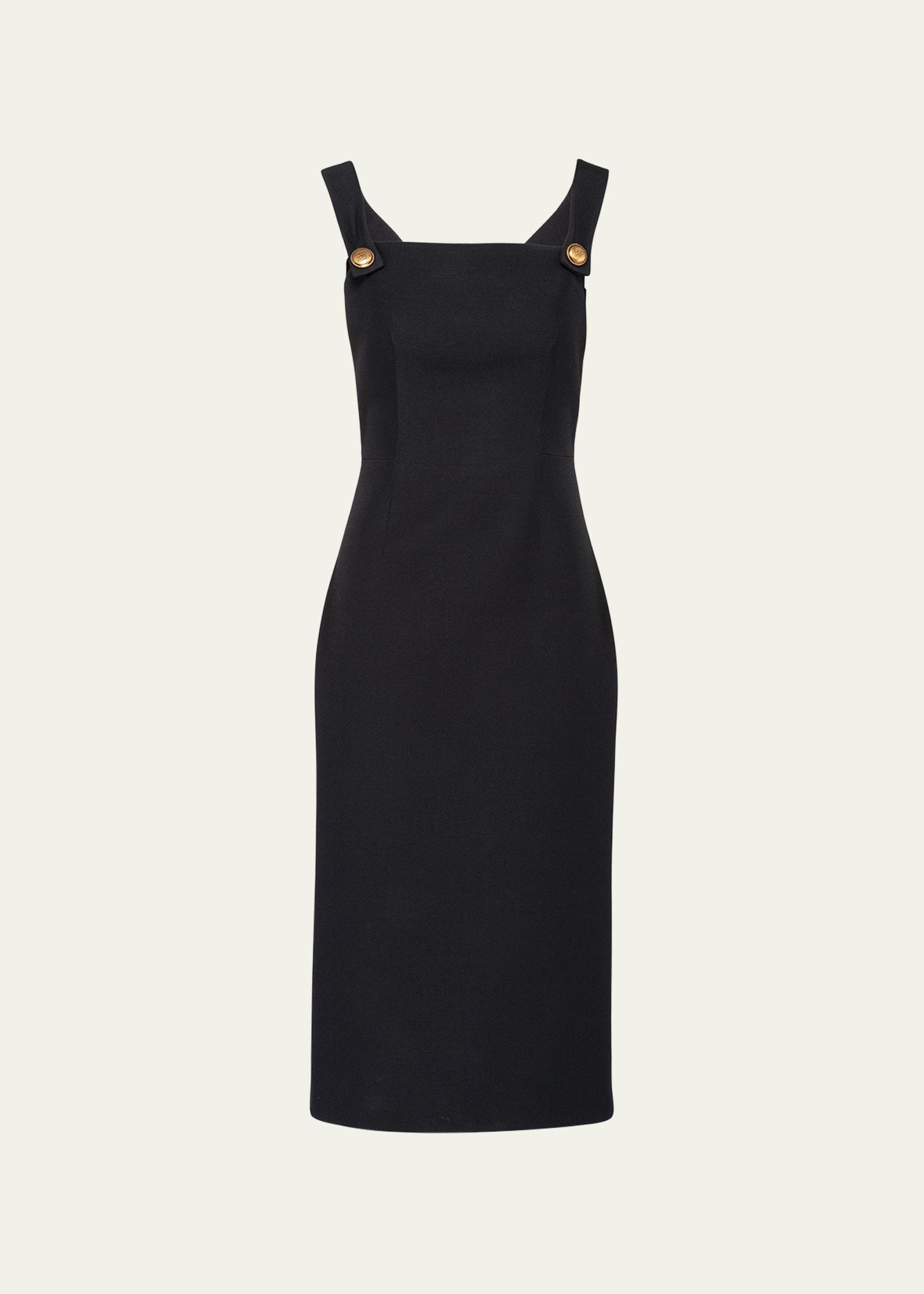 button-strap crepe midi dress