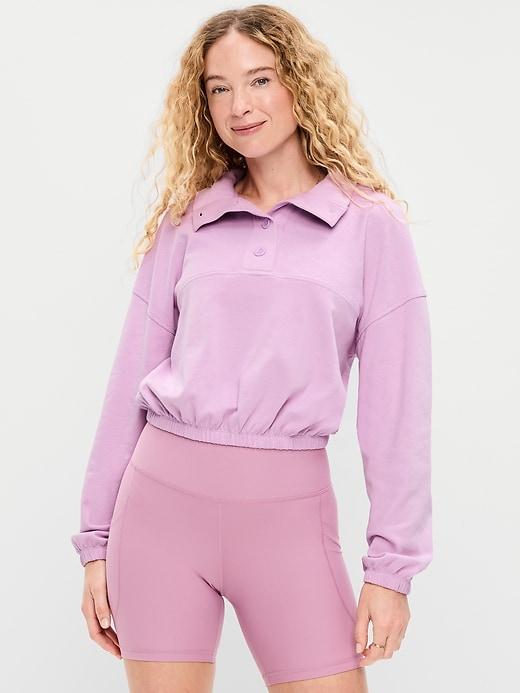 button-up funnel-neck sweatshirt