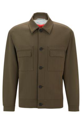 button-up jacket in performance-stretch fabric- khaki men's sport coats