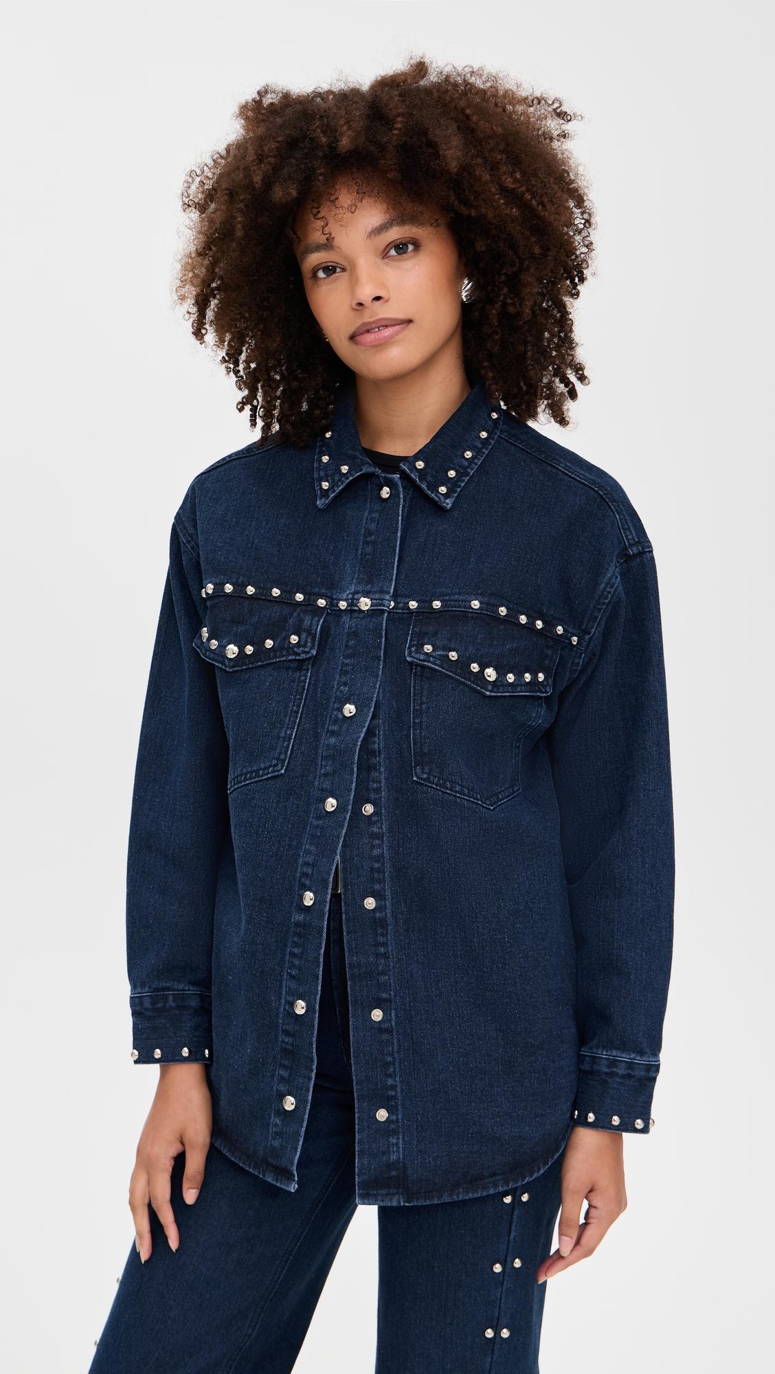 button up stud detail denim jacket