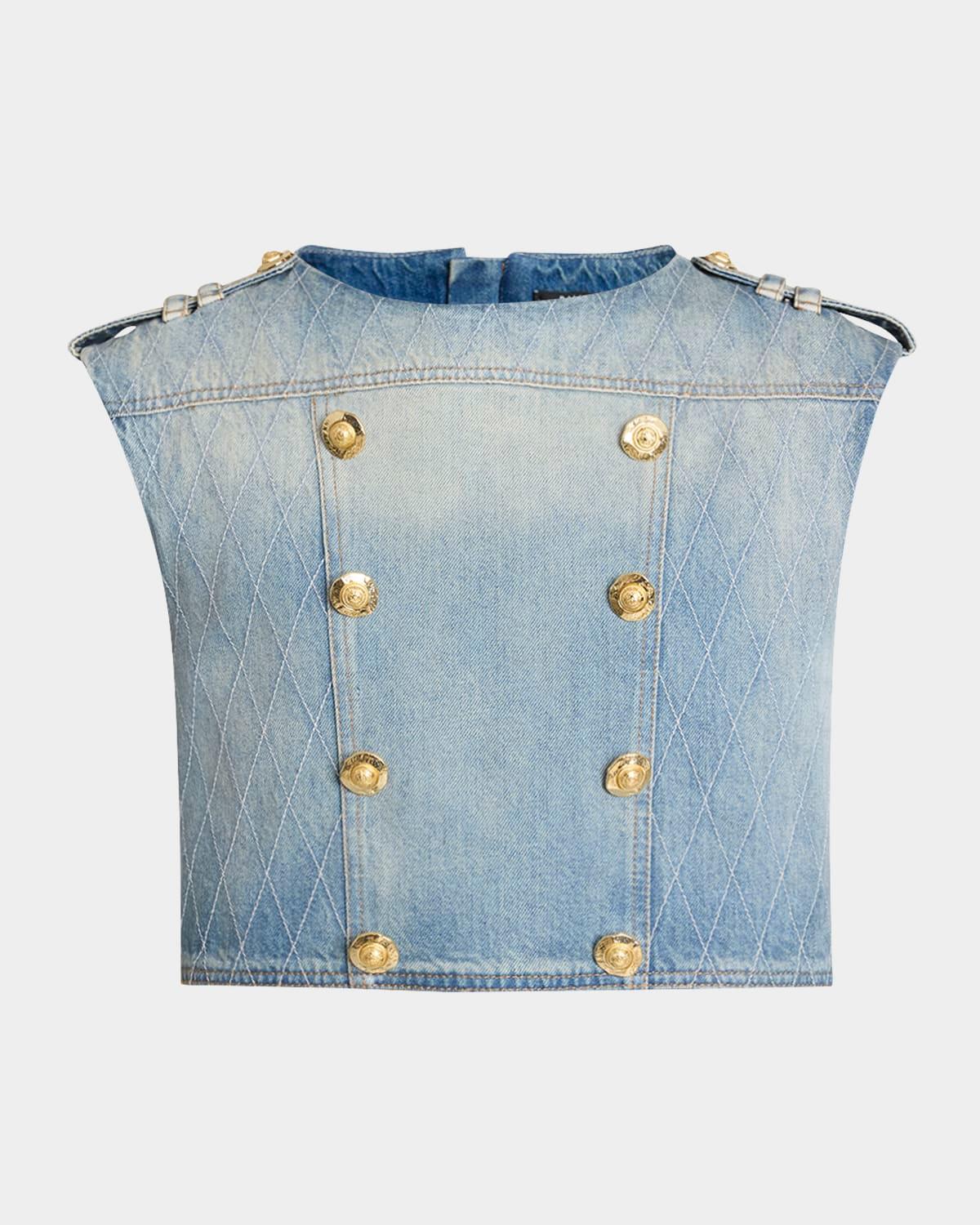 buttoned denim crop top