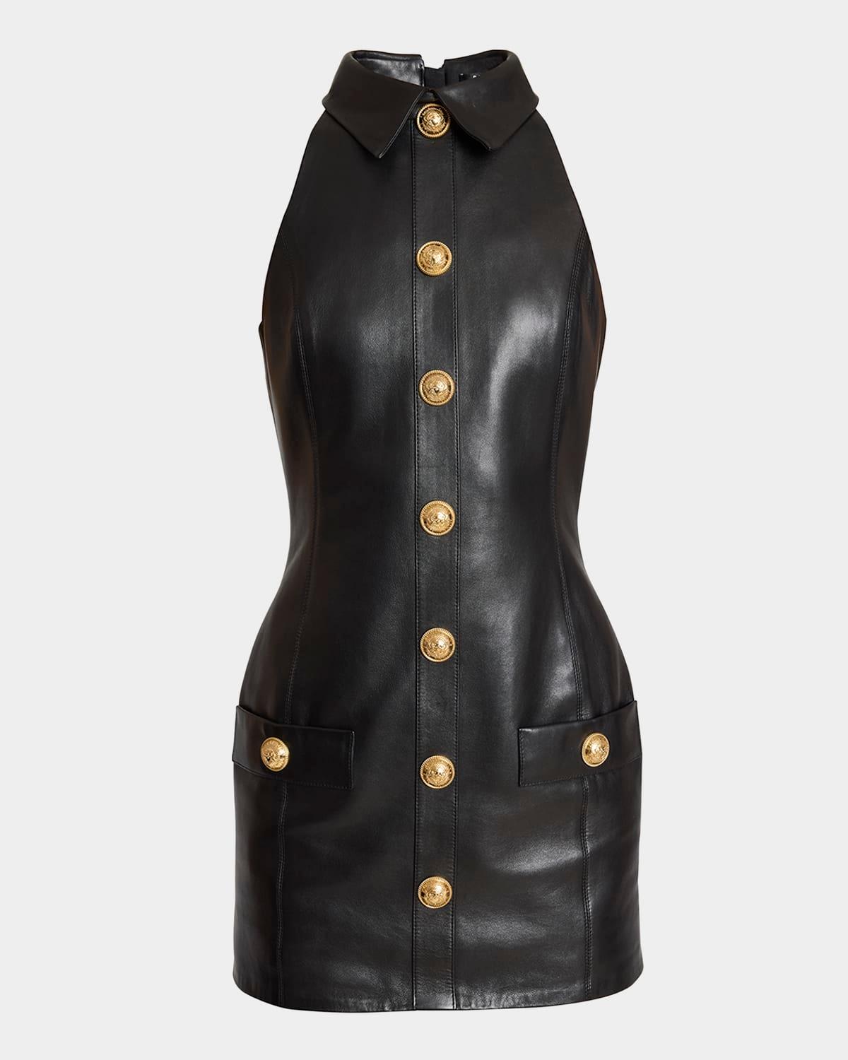 buttoned lambskin leather bodycon dress