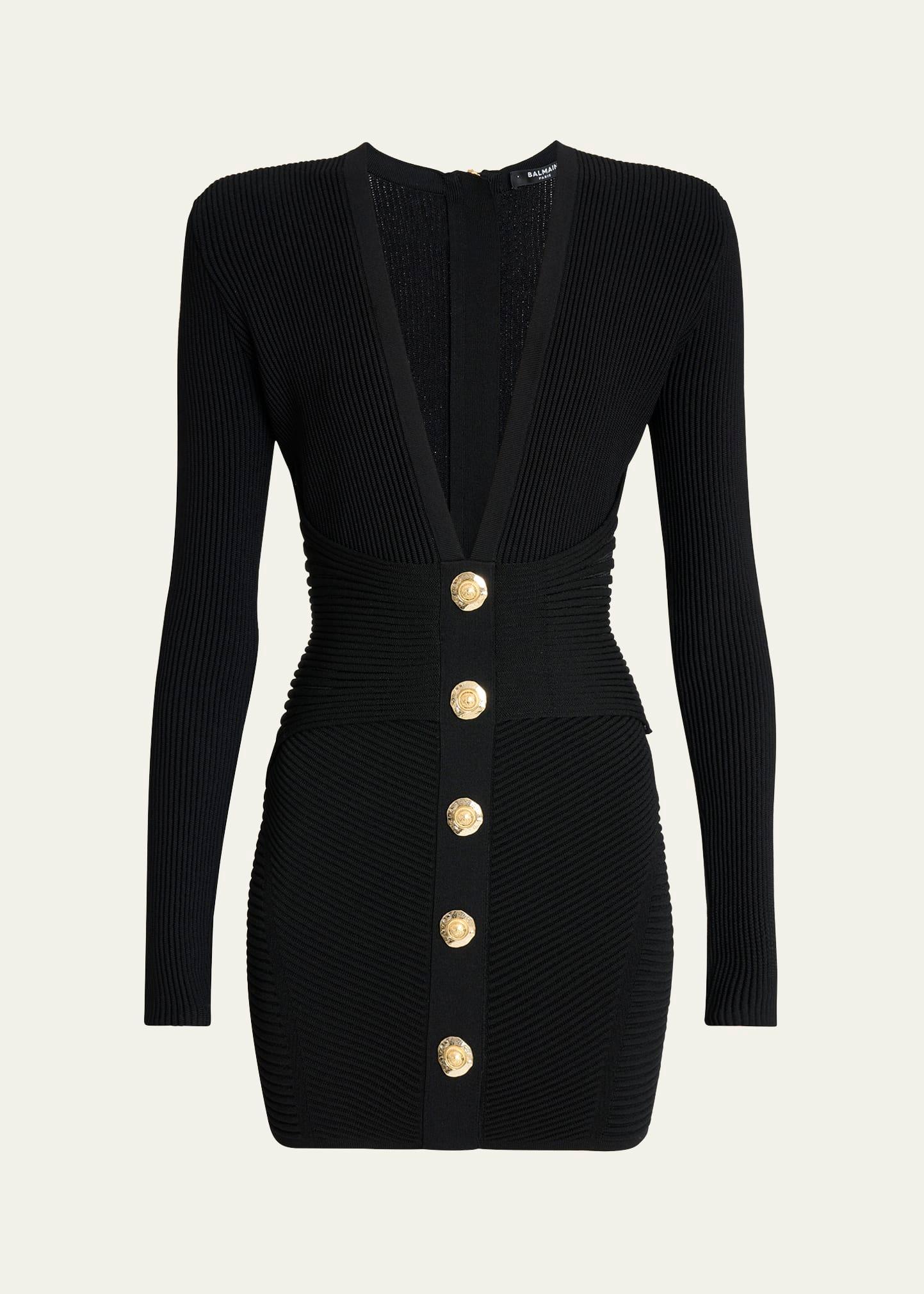 buttoned plunging rib knit mini dress