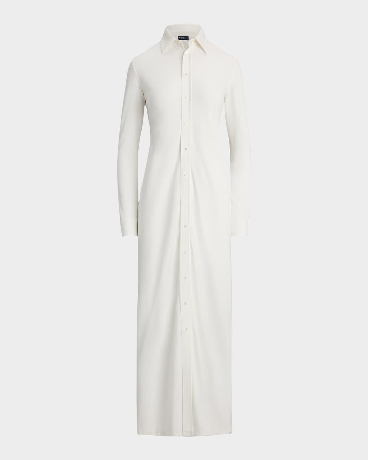 buttoned ponte maxi shirtdress