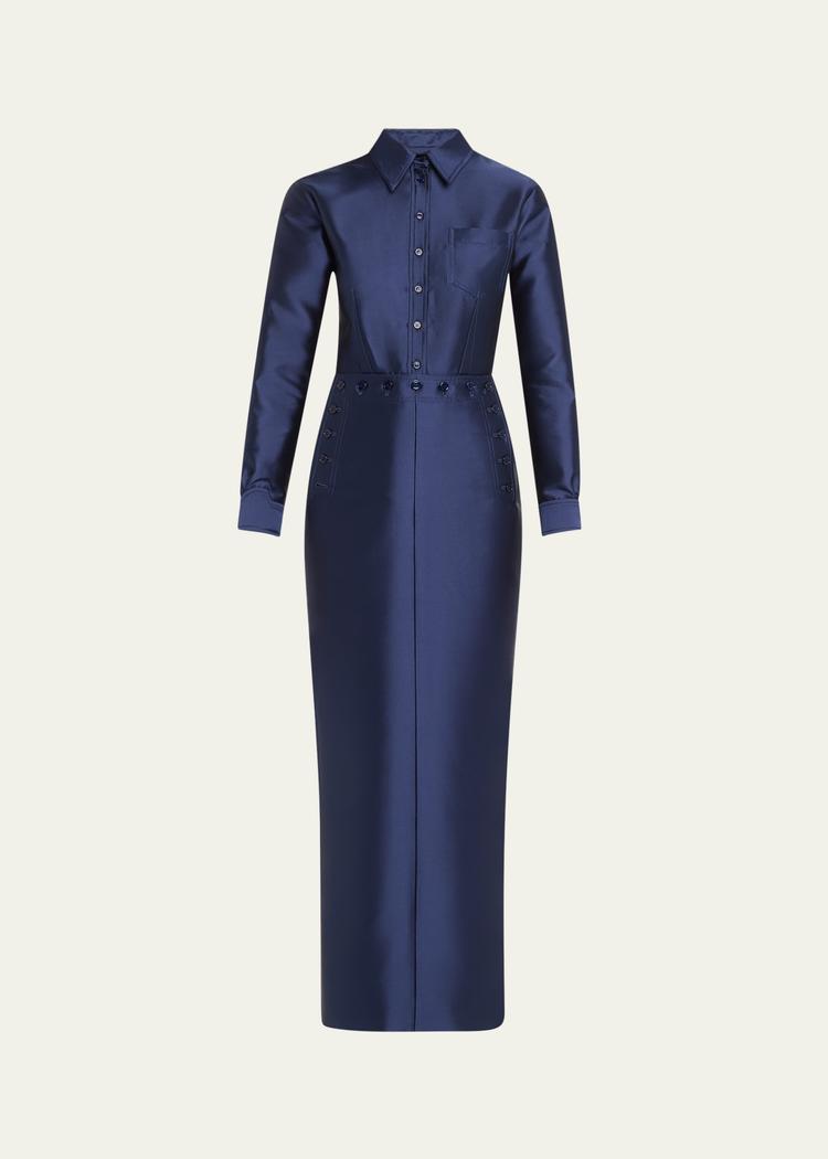 Christopher John Rogers Buttoned Sailor Wool Shirtdress