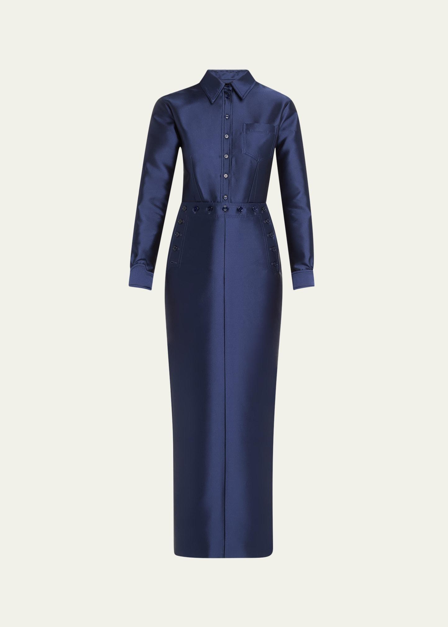 buttoned sailor column wool shirtdress