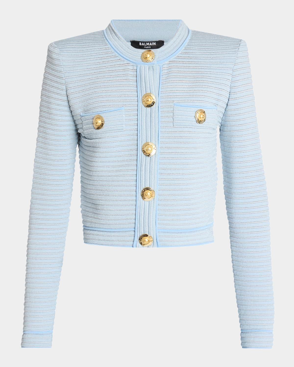 buttoned striped knit crop cardigan